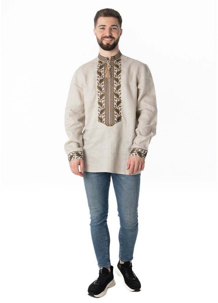 Бежева вишиванка чоловіча із лляного полотна дуб (fm2701) Folk Moda (365812275)