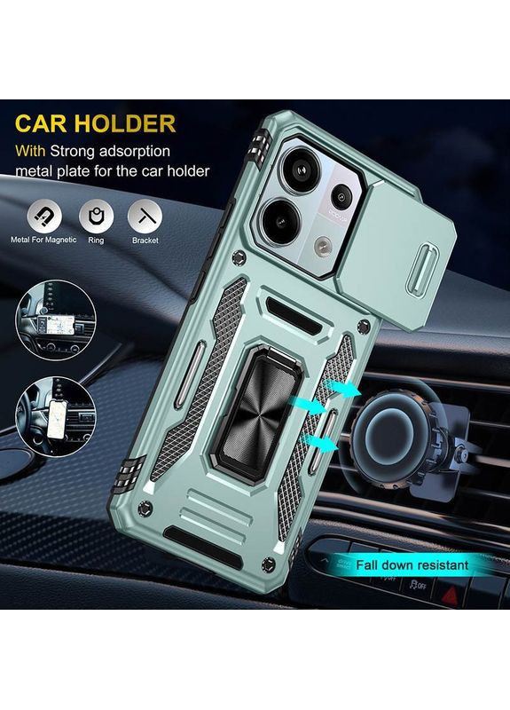 Ударостійкий чохол Camshield Army кільце для Xiaomi Redmi Note 13 Pro 4G / 14s / Poco M6 Pro 4G Бірюзовий Epik (372499596)