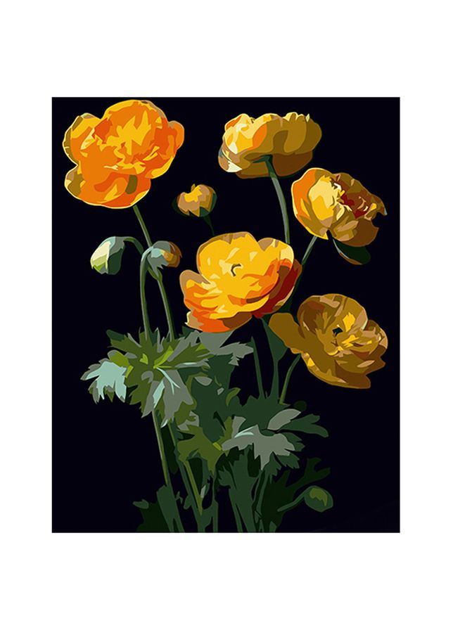 Картина за номерами - Жовті квітки на чорному тлі колір різнокольоровий ЦБ-00253061 Strateg (294912949)