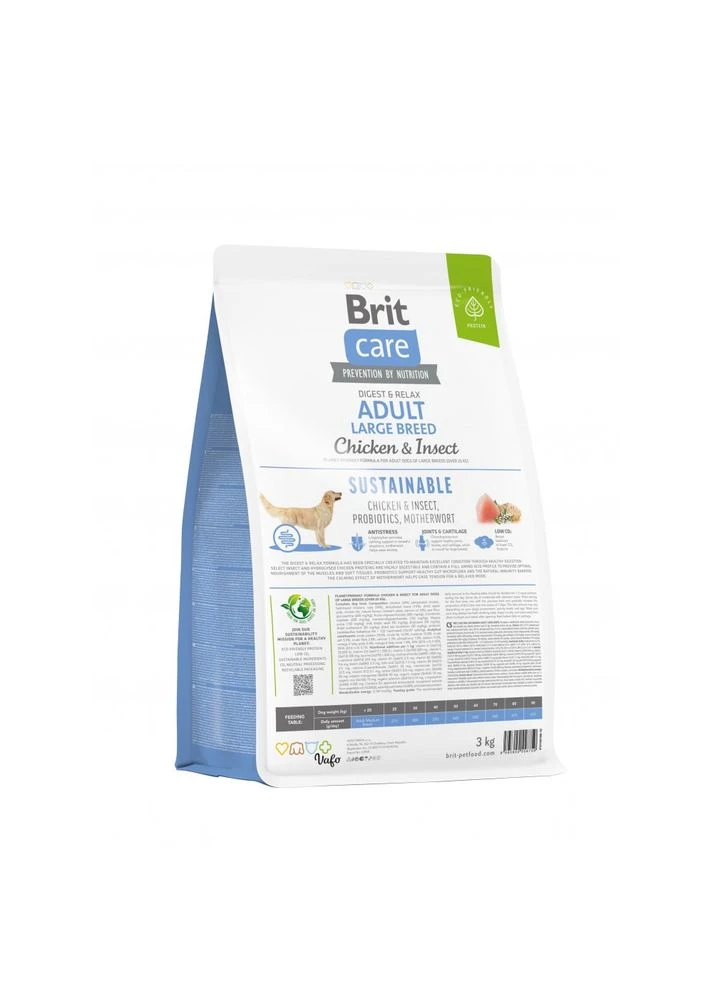 Сухой корм Dog Sustainable Adult Large Breed для взрослых собак крупных пород с курицей и насекомыми 3 кг Brit Care (393659673)