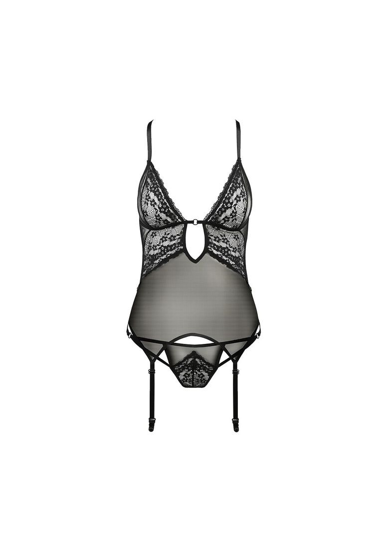 Корсет з декольте ERZA CORSET L/XL, black, пажі, трусики, напівпрозорий Passion (369951244)