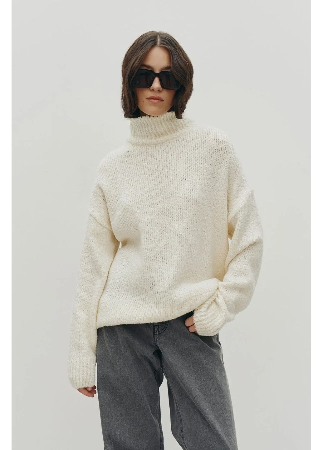 Молочний демісезонний светр букле, колір молочний Rica Mare