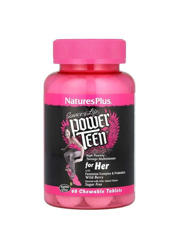 Мультивитамины и минералы "Power Teen for Her multivitamin", лесные ягоды, 60 таблеток Nature's Plus (361115331)