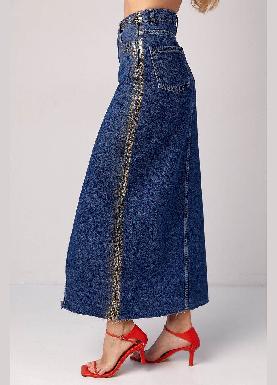 Синяя кэжуал длинная джинсовая юбка с леопардовым напылением - синий Lurex