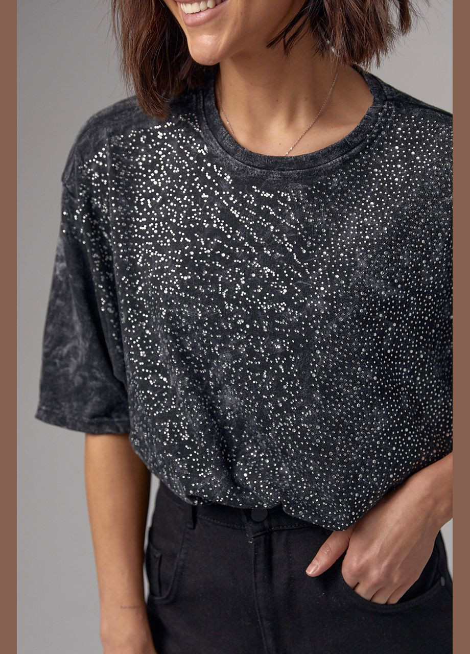 Женская футболка в технике тай-дай украшена термостразами Liton - (296988288)