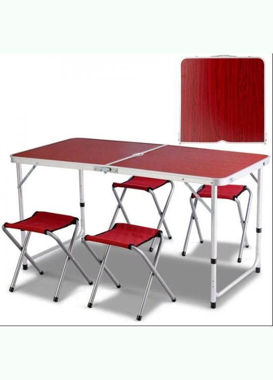 Складной стол для пикника + 4 стульчика Коричневый No Brand (294721472)