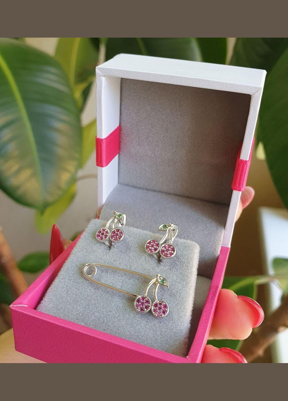 Срібні сережки дитячі Вишеньки з кольоровими фіантами No Brand (333705751)