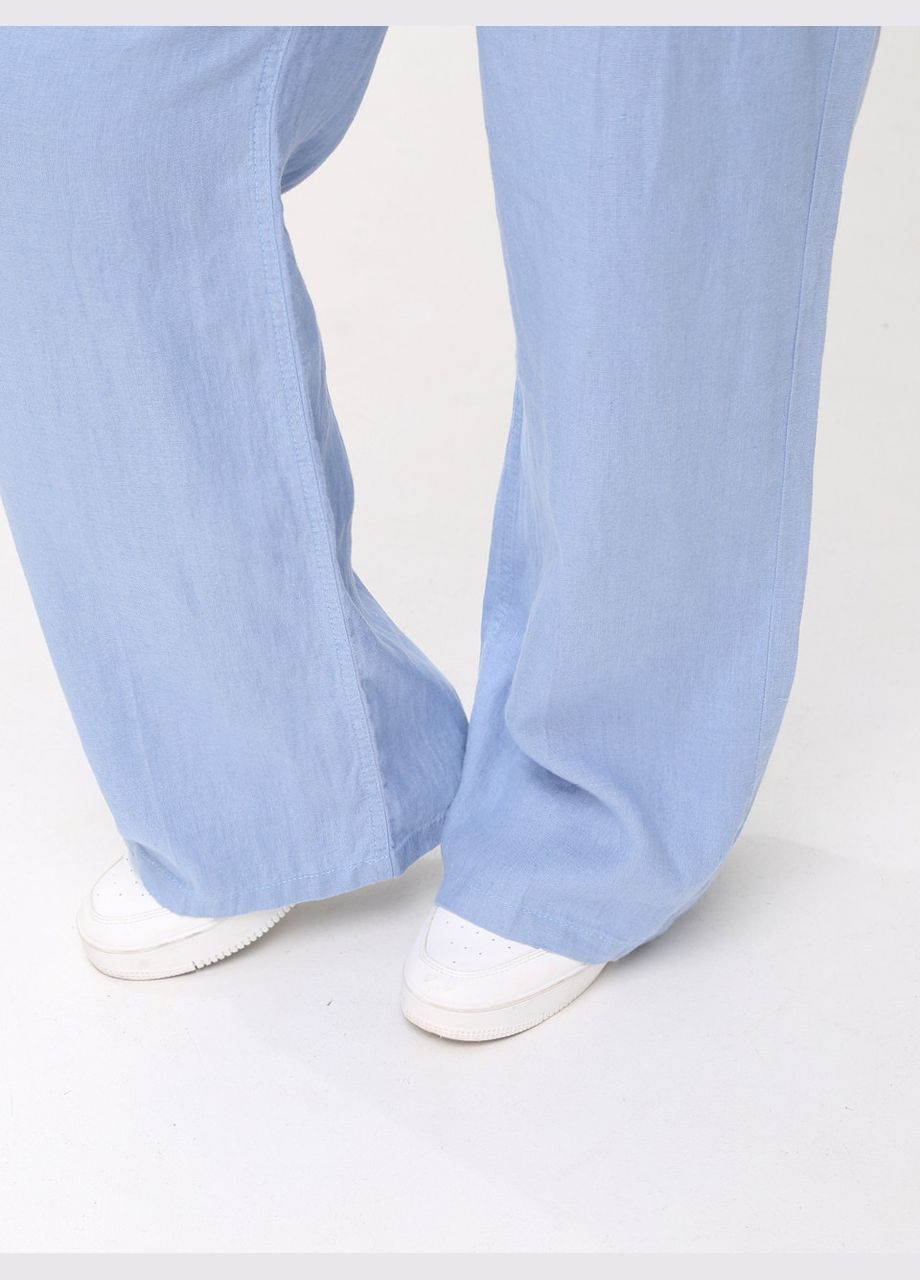 Брюки женские голубые палаццо льняные с резинкой на поясе CARMITO Пряма (297373581)