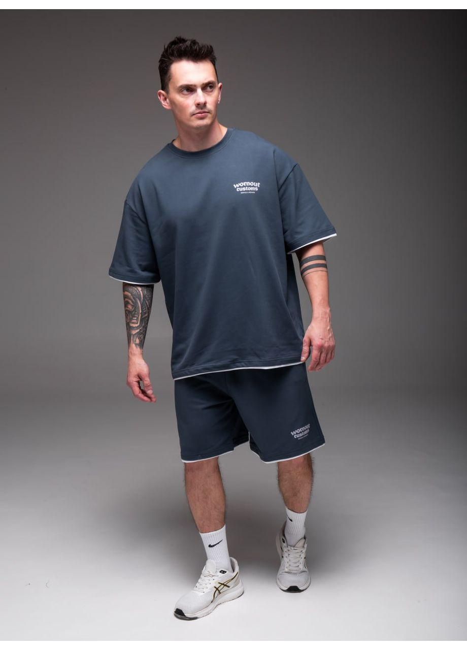 Серый летний мужской oversize костюм футболка и шорты хлопок лакоста No Brand