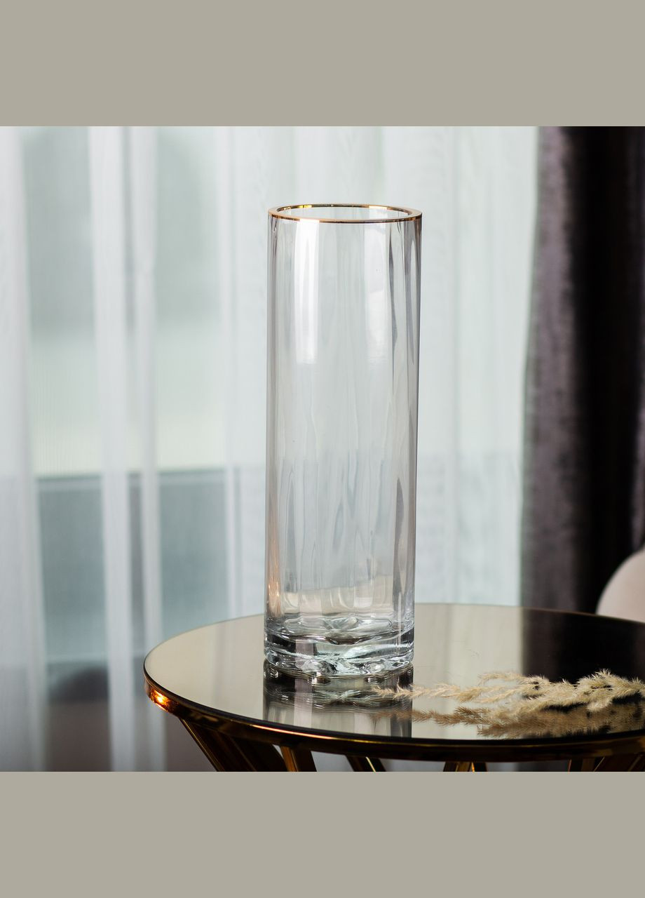 Стеклянная ваза для цветов с золотой окантовкой 29,5 см. Декоративная стеклянная ваза. Yiwu (315636796)