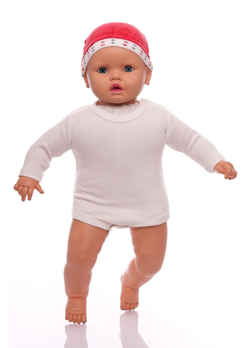 Красный зимний человечек с шапочкой для девочки велюр с бабочкой красный 56 см (29912) BABYKROHA