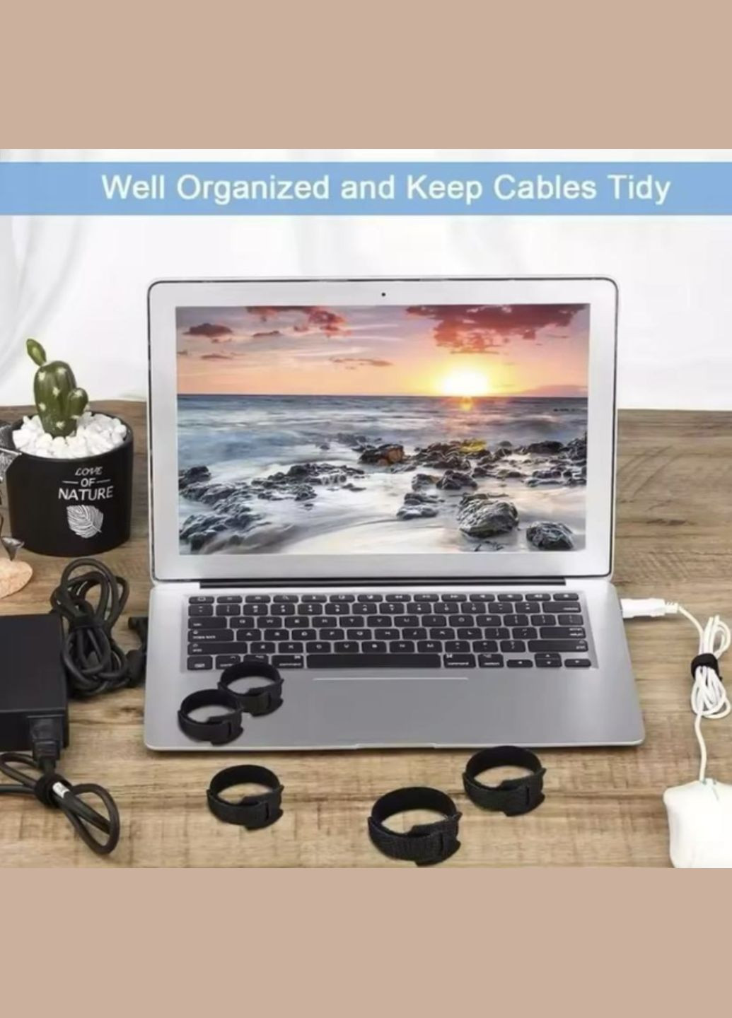 Органайзер кабеля стяжка липучка хомут фиксатор для проводов стрепы 50 штук многоразовые Черный Lencent (340276281)