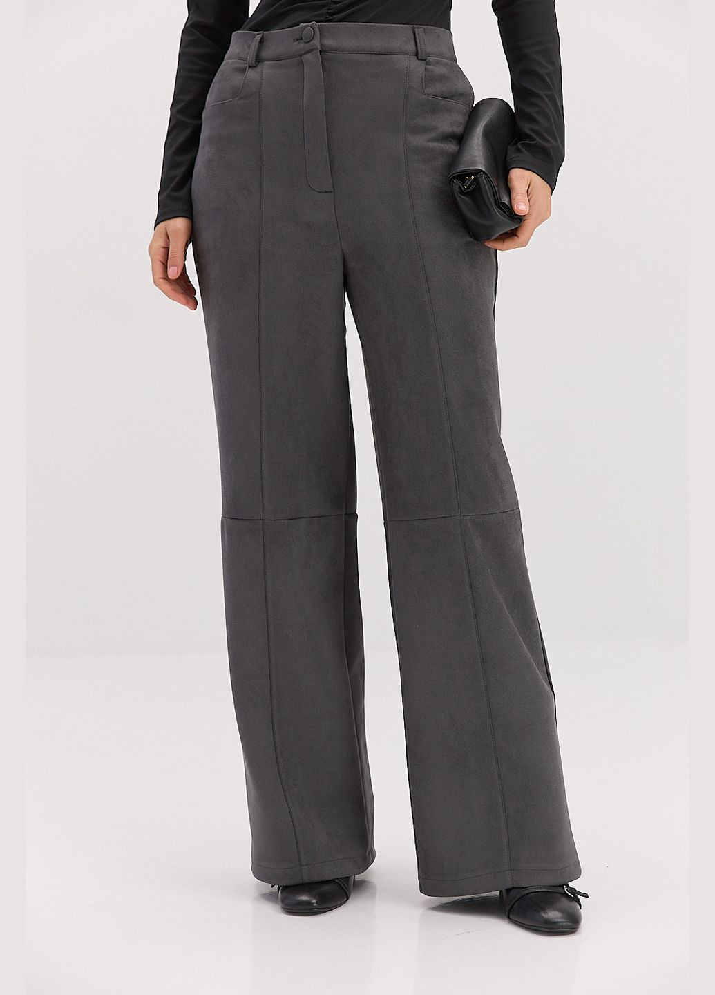 Замшевые женские брюки черные с декоративными швами Arjen (314901625)