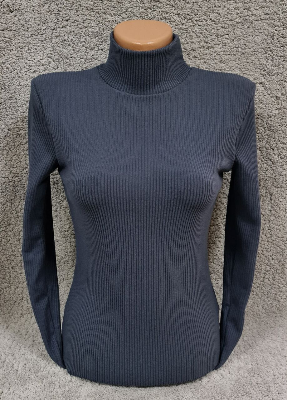 Серый зимний водолазка гольф женский теплый классический рубчик однотонный с воротом стойка графитовый Leliss