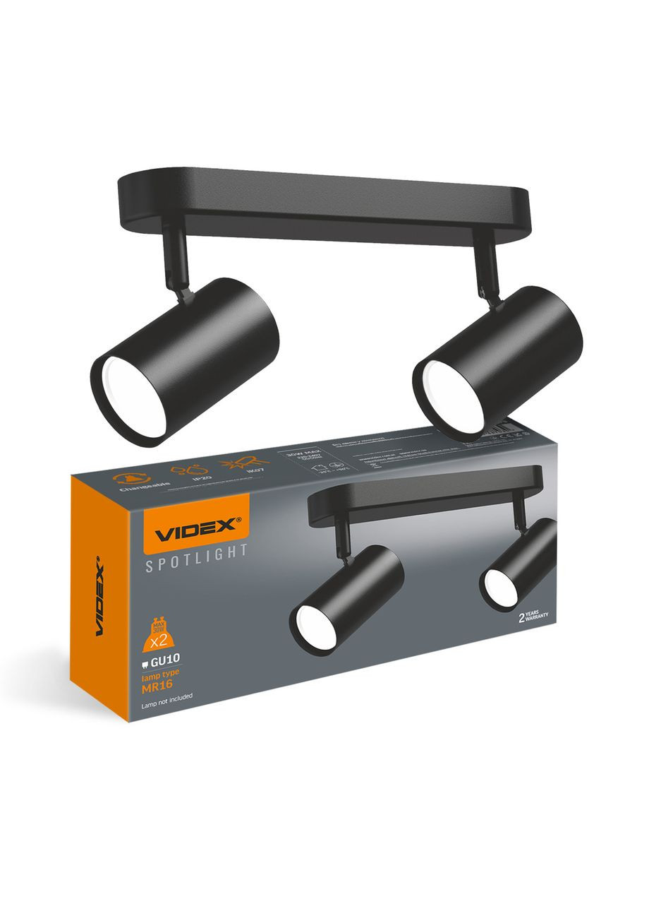 Світильник під лампу 2xGU10 накладний поворотний чорний VL-SPF05B-BPB Videx (365650882)