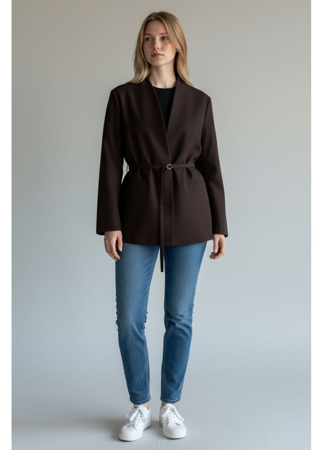 Жіночі приталений піджак з поясом Н&М (58651) XS Темно-коричневий H&M (366144625)