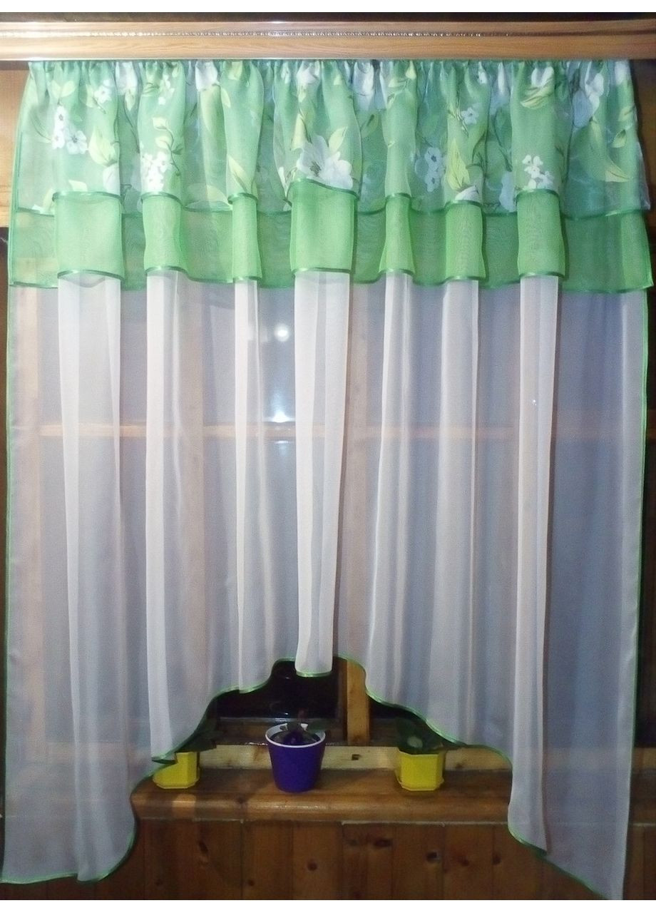 Кухонна фіранка коротка Летиція біла яблучний цвіт білий No Brand (372133908)