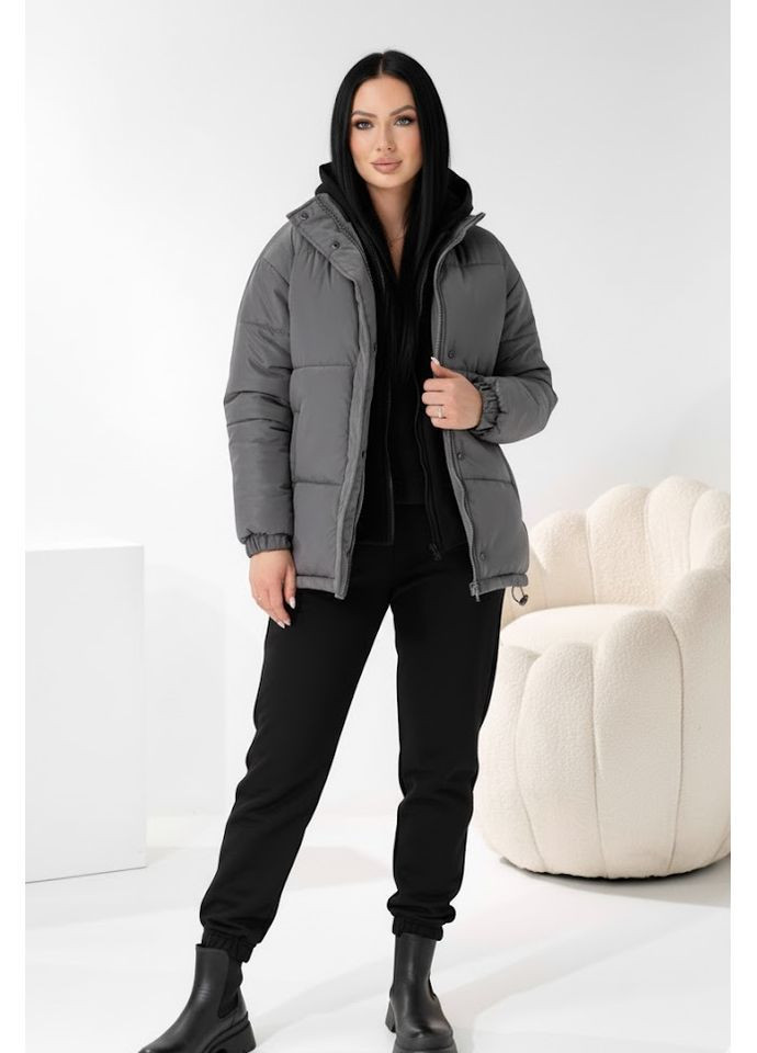 Графитовая зимняя куртка зимняя с имитацией толстовки: норма и батал Nositi 4091-15Х