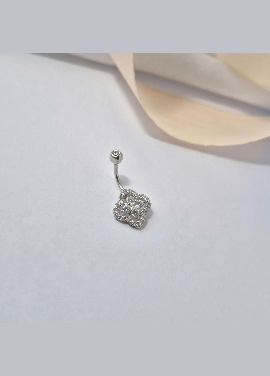 Срібний пірсинг в пупок Квітка в Білих Каменях срібло 925 проби Родоване 600840р 1.50г No Brand (315724799)
