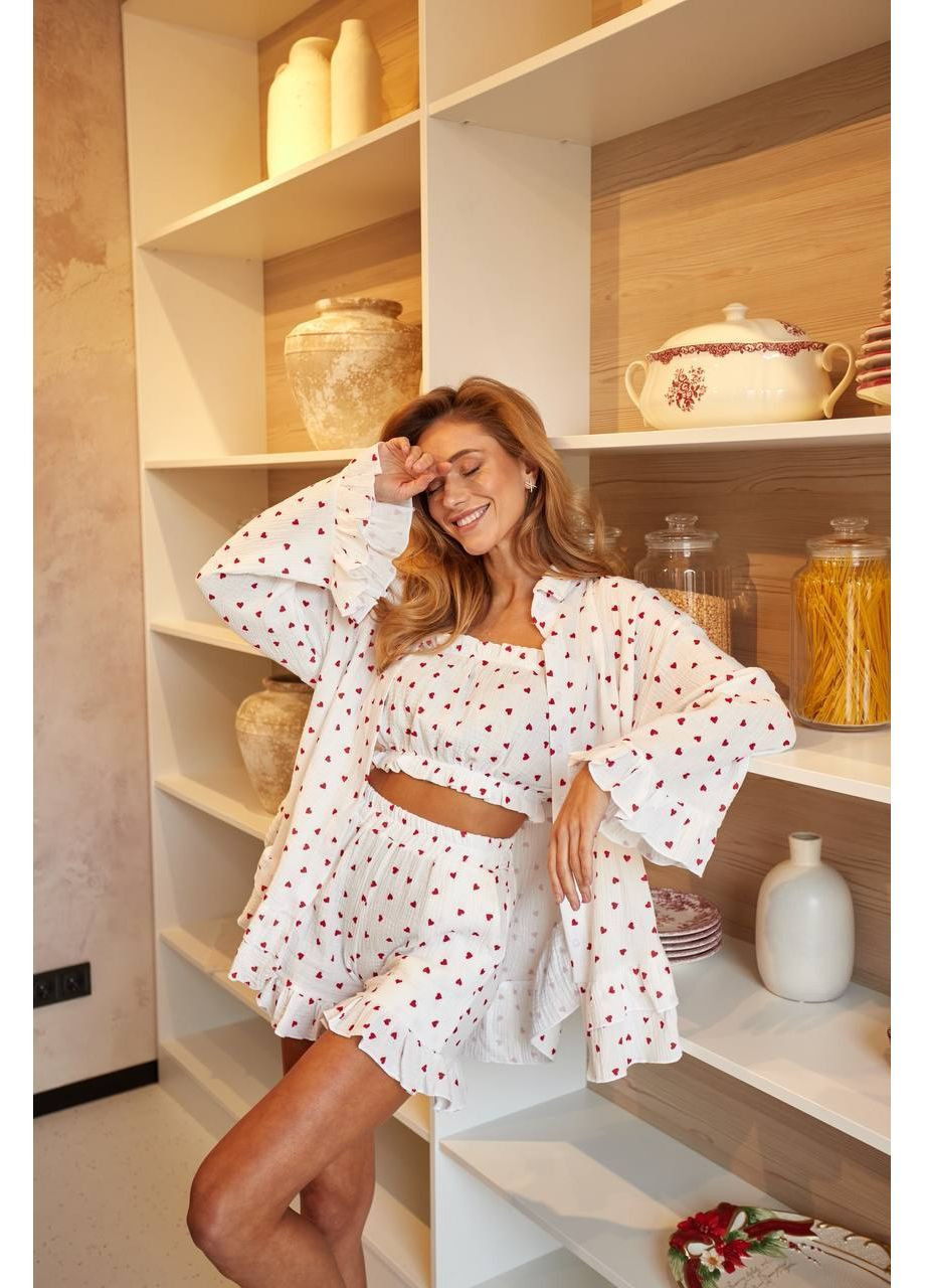 Белая женская пижама тройка из муслина Osoblyva