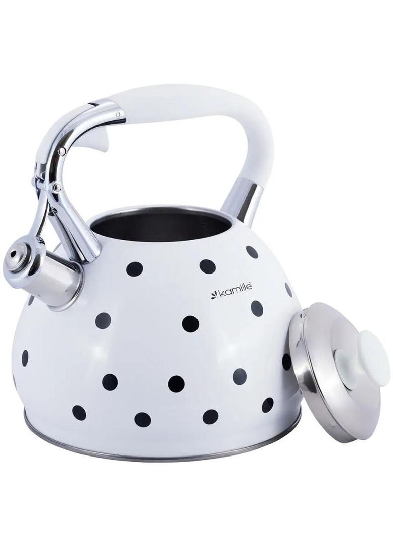 Чайник индукционный White 3л со свистком белый в черный горох для кипячения воды чайник со свистком Kamille (368986618)