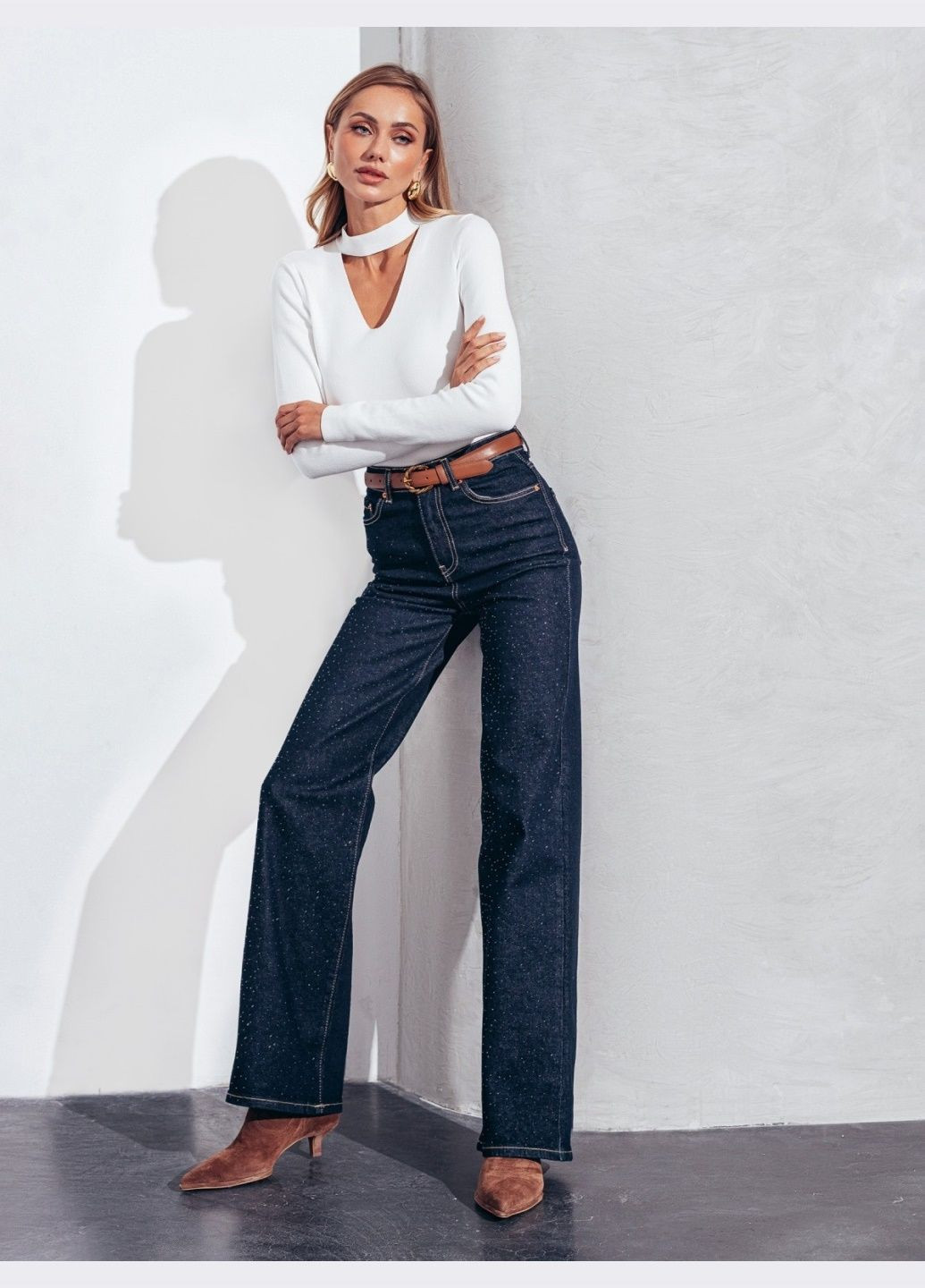 темно-сині джинси-труби зі стразами Dressa - (313235447)