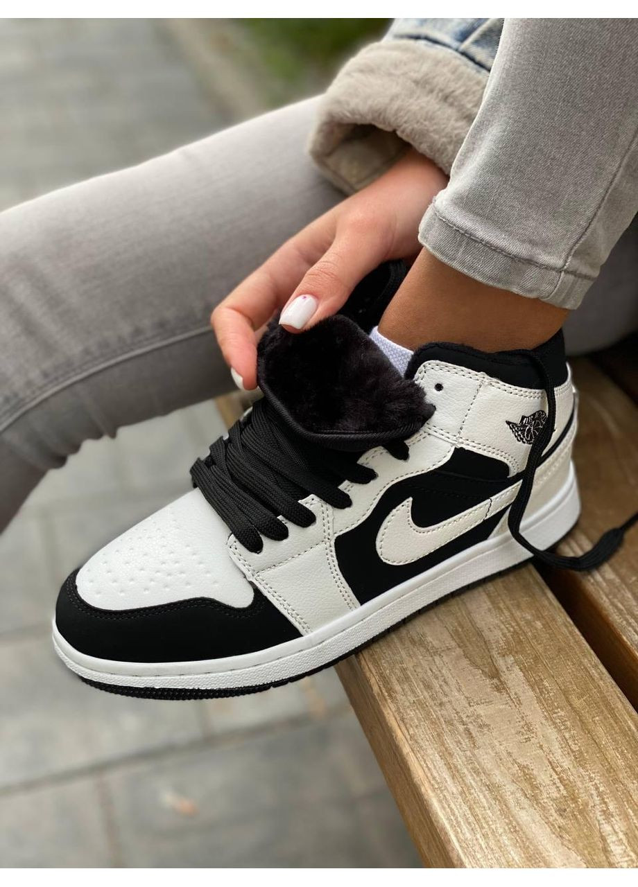 Черные зимние кроссовки мужские nike air jordan 1 white black найк аир джордан No Brand