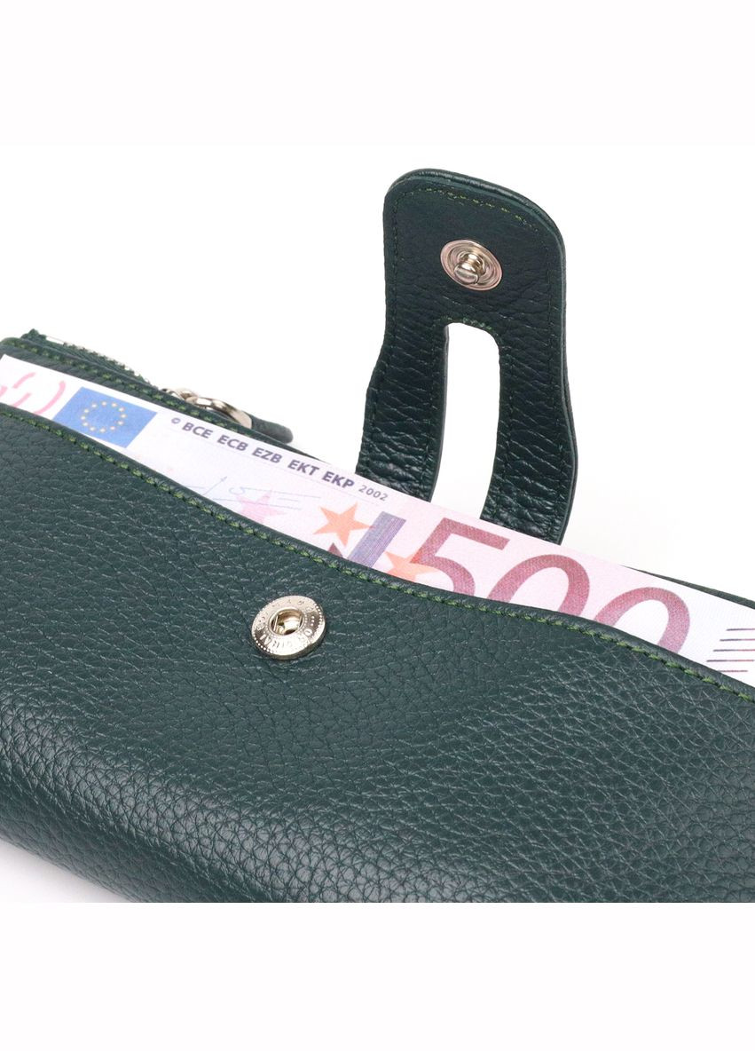 Вместительный кошелек из натуральной зернистой кожи зеленый 19х9,5х1,5 см 21633 Canpellini (329195989)