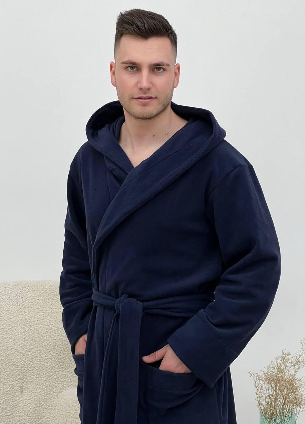 Чоловічий флісовий халат із капюшоном, розмір L Vishnya (328389351)