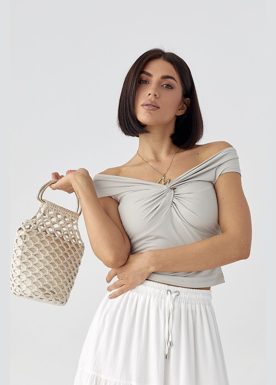 Эластичный топ с переплетением - черный Lurex — 330988693