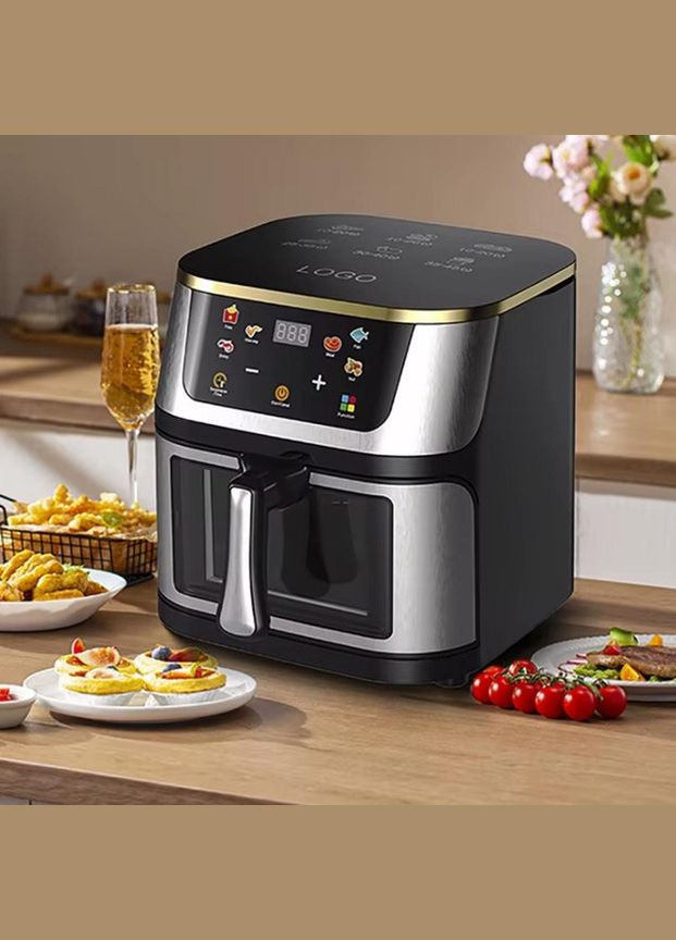 Аерофритюрка безмасляна Henschll на 12л електричний аерогриль з сенсорним керуванням 3600Вт Чорний No Brand (338378026)