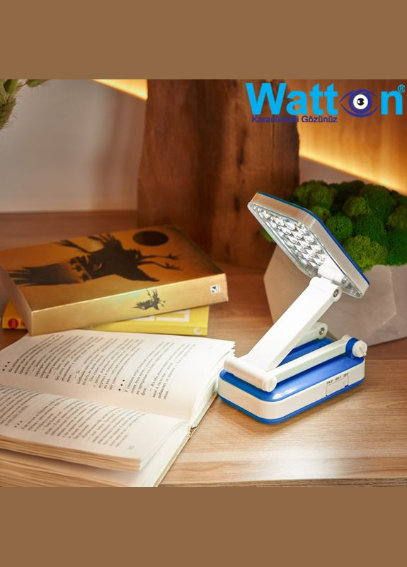 Настільна світлодіодна акумуляторна лампа на гнучкій ніжці WT-006 Блакитний та лампа на батарейках в подарунок! Watton (317590638)