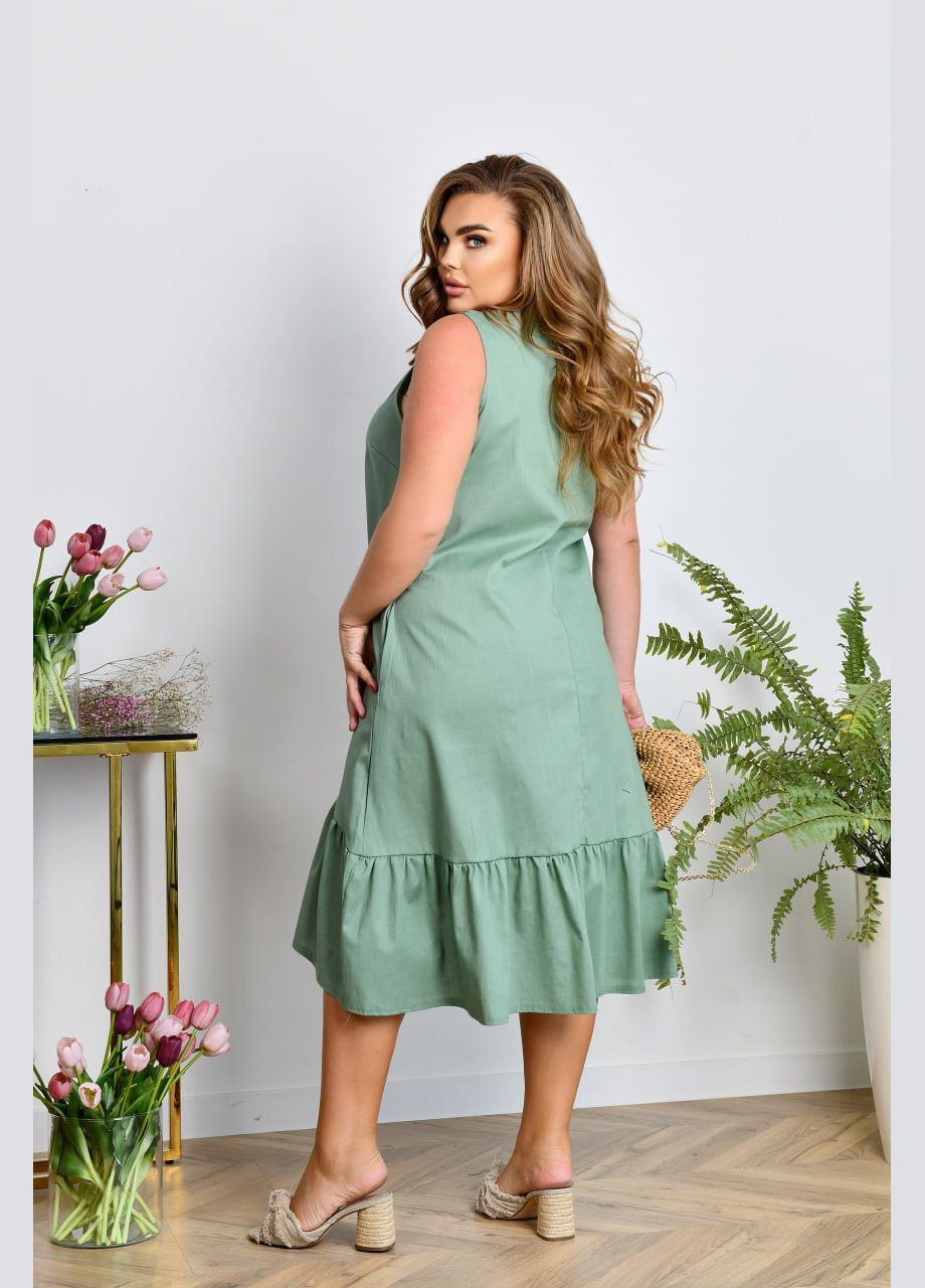 М'ятна повсякденний, святковий, коктейльна сукня з льону No Brand однотонна