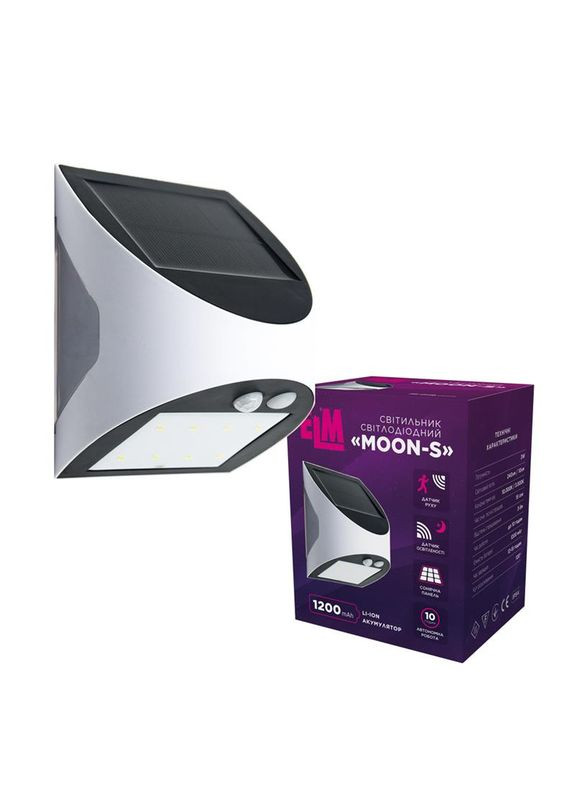 Фасадний світлодіодний світильник Moon-S 3W на сонячній батареї з датчиком руху IP54 (26-0119) ELM (368679536)