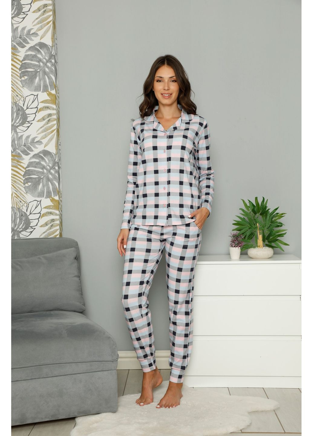 Рожева жіноча піжама на ґудзиках Nicoletta