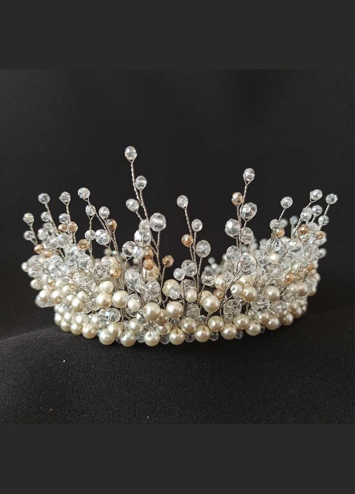 Весільна діадема в зачіску кришталева молочного та золотого кольору (DI-0010) Ksenija Vitali (301218621)