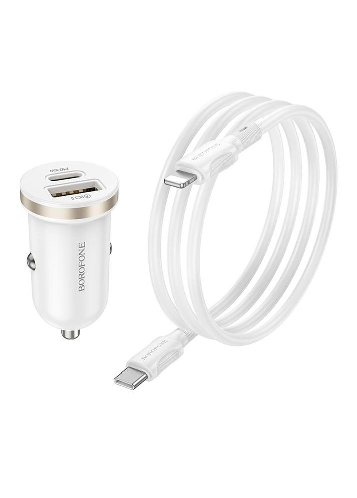 Автомобільний Зарядний Пристрій BZ22 1USB/1USB-C QC/PD30W+Type-C to Lightning Borofone (362914689)