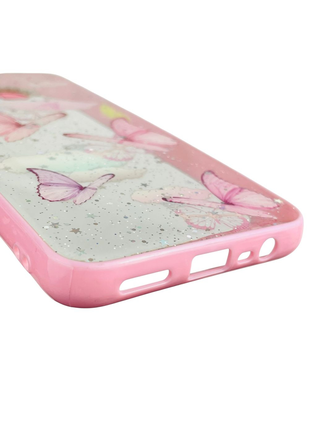 Чехол для 5 с блёстками с бабочками на реалми 5 розовый Realme (366385606)