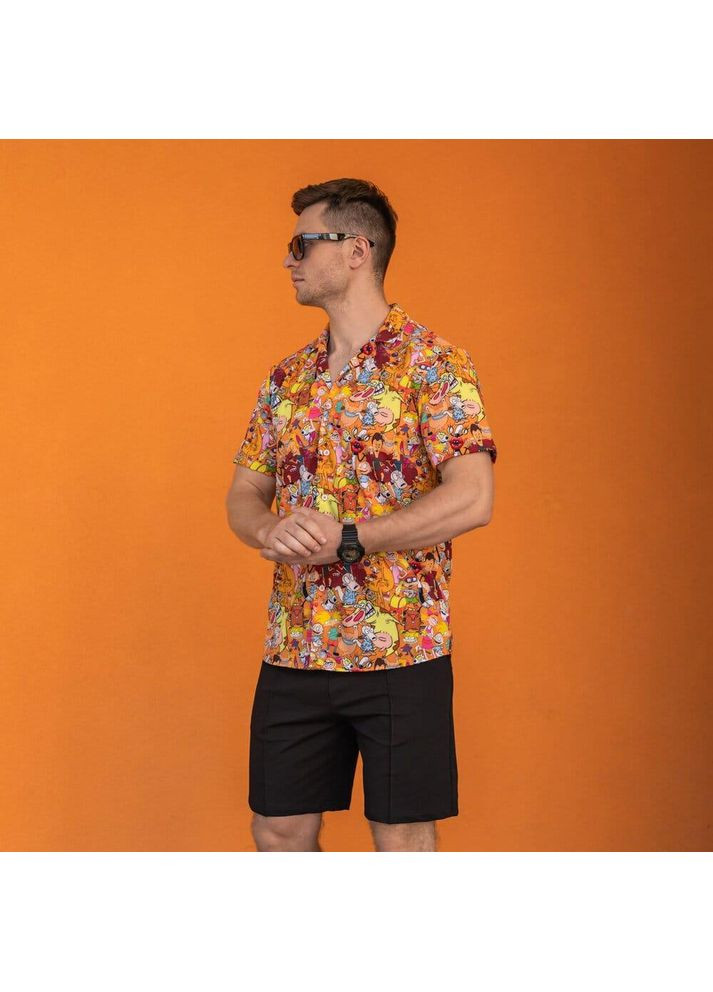 Стильна чоловіча сорочка з коротким рукавом помаранчева з принтом Freedom (349462165)