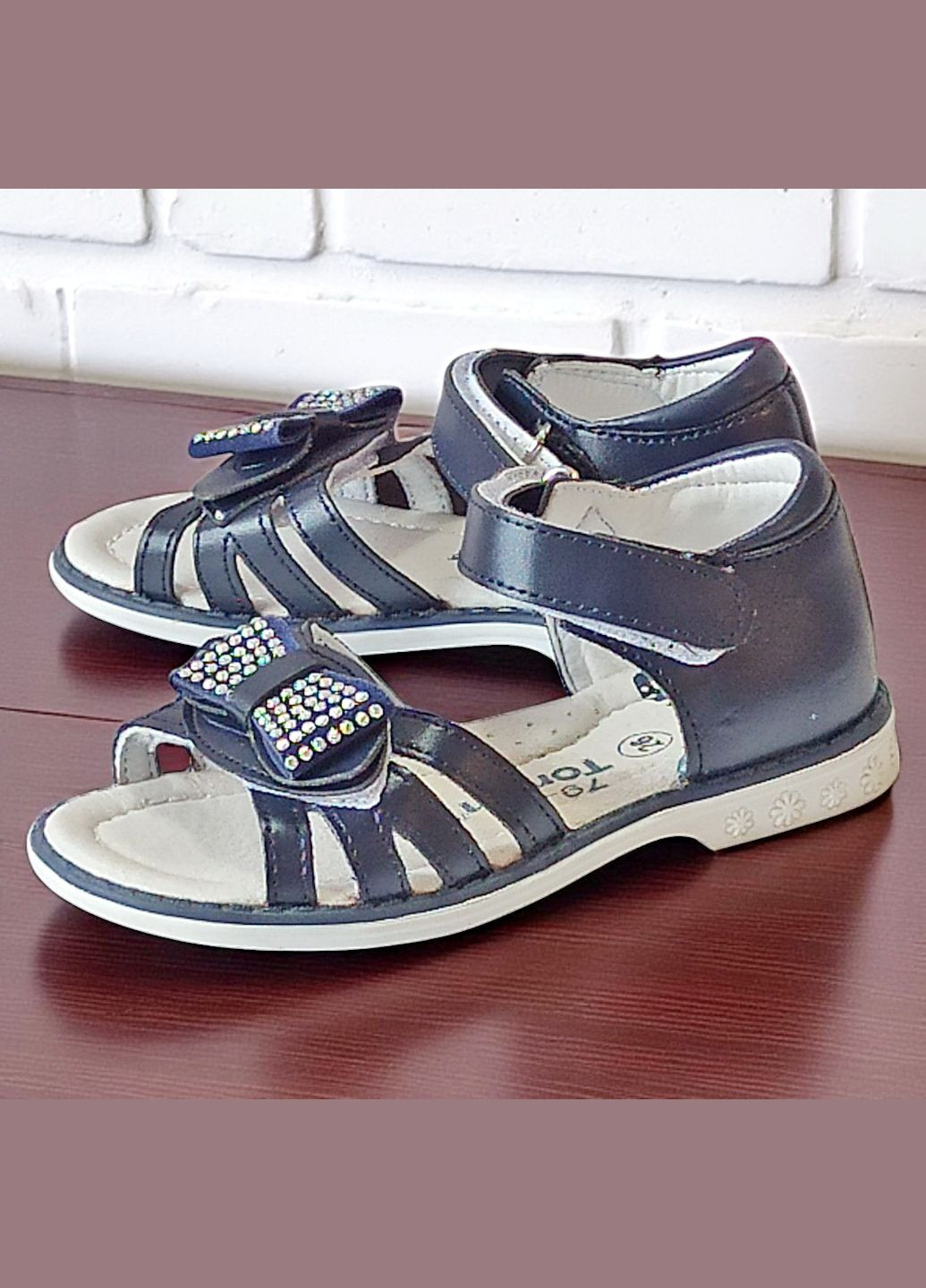 Синие ортопедические босоножки открытые сандалии на липучках для девочки том м Tom.M со стразами, с бантом