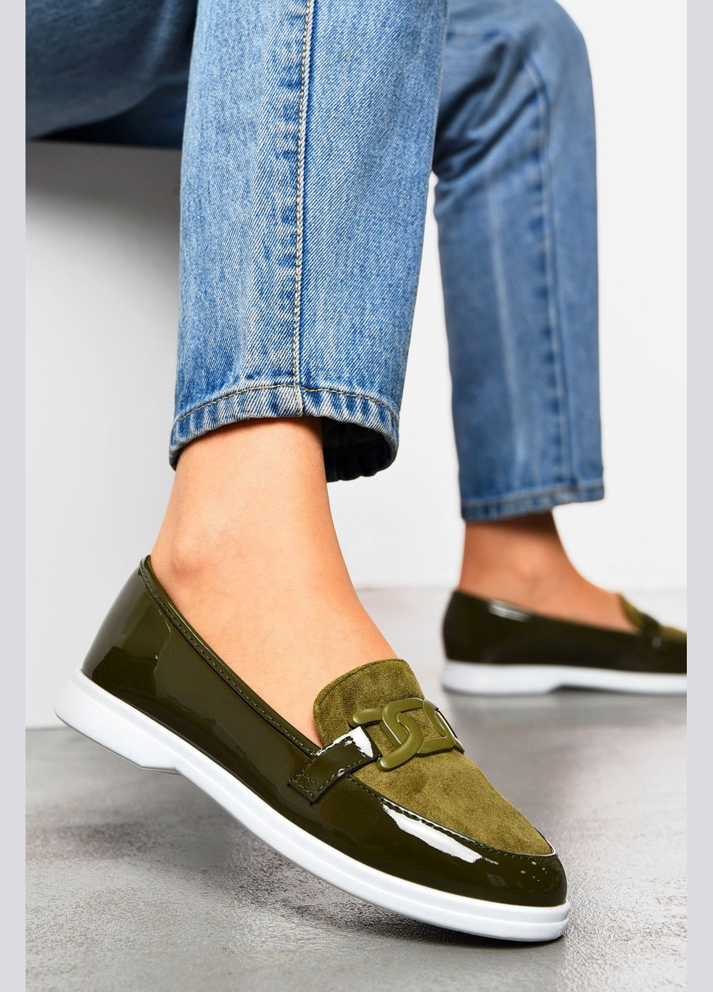 Let's Shop Туфли-лоферы женские цвета хаки лоферы хаки з текстиль, украина — демисезон (325610183)