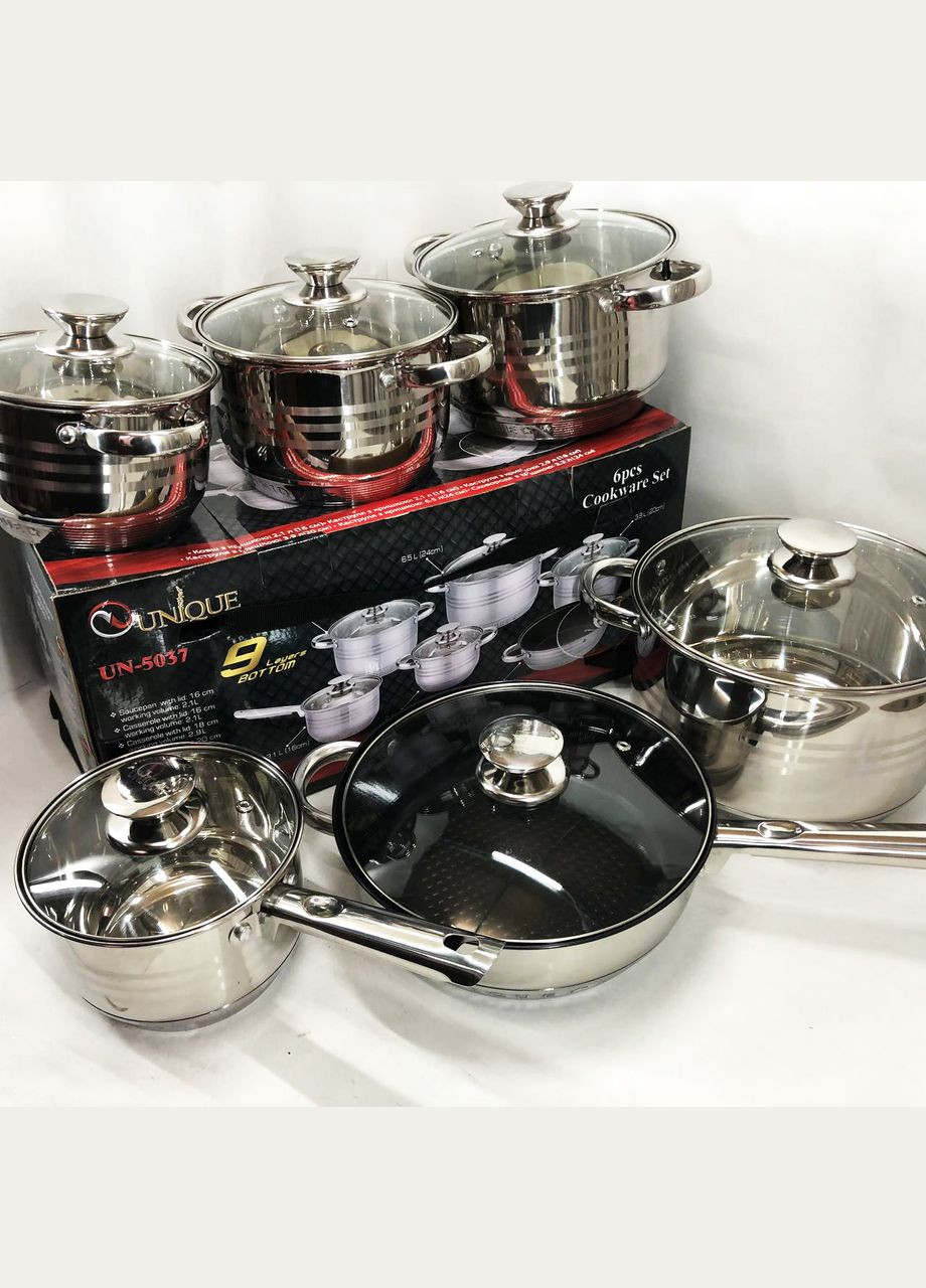 Набор каструль с антипригарным покрытием UN-5037 12шт, Кастрюли посуда для UF-673 электрических плит Unique (351485824)