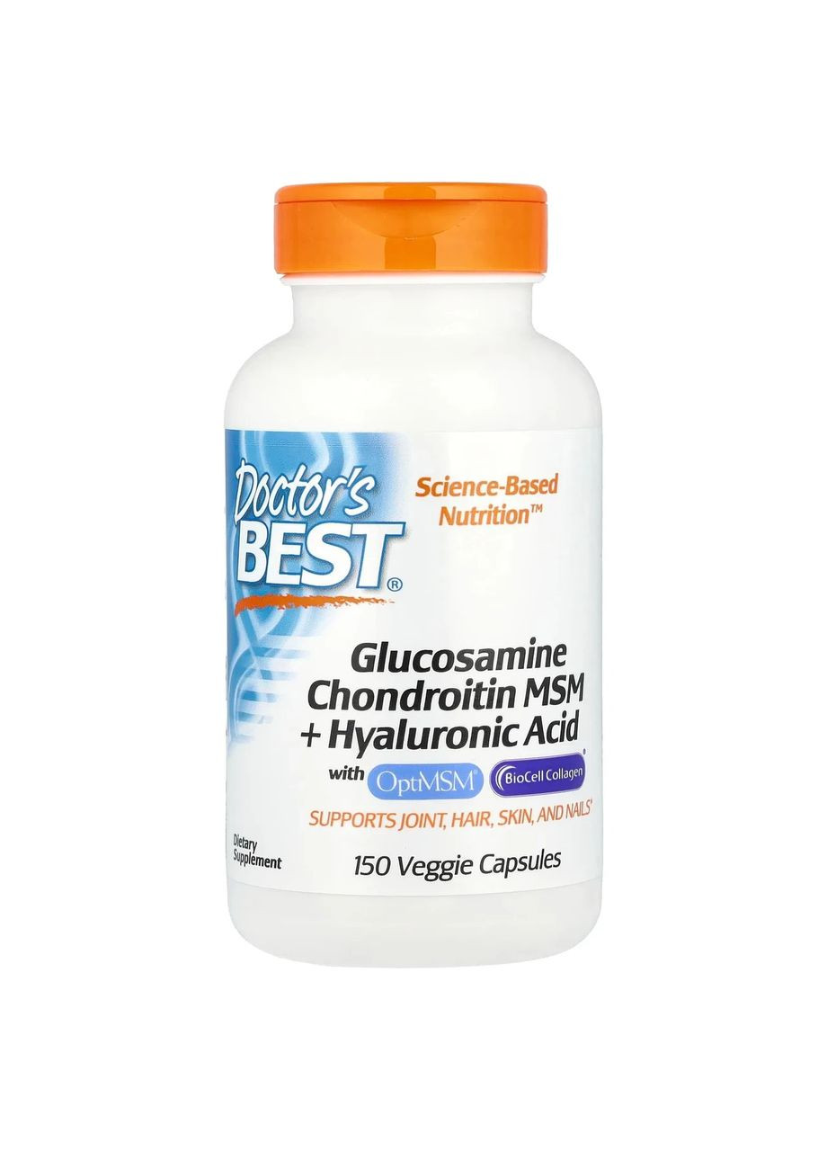Глюкозамин xондроитин МСМ + гиалуроновая кислота Glucosamine Chondroitin MSM, 150 капсул Doctor's Best (361115817)