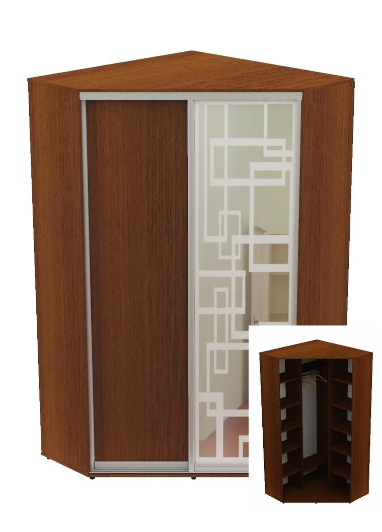 Шафа-купе дводверна кутова 110*110*220 Горіх лісовий ДСП/Дзеркало з піскострумним малюнком Угол-1 Алекса (360432606)