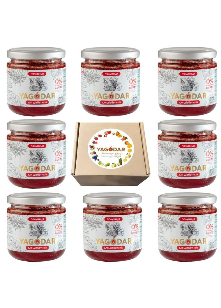 8 Джемів для діабетиків з полуницею без цукру на пектині, 1,6 кг YAGODAR (309004006)