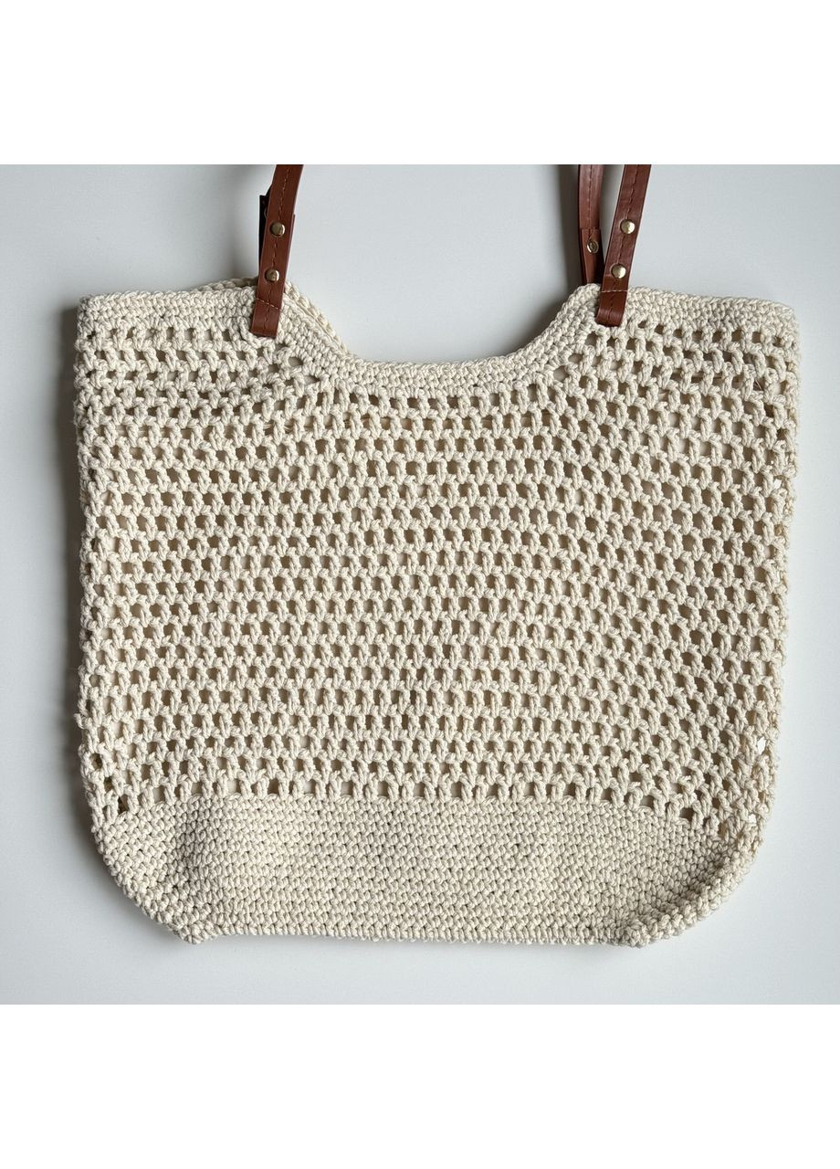 Пляжная сумка вязаная бежевая - легкая, вместительная и стильная для летнего отдыха B&S (368827055)