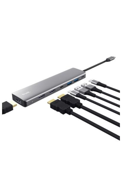 Концентратор 0.16m grey (25661_TRUST) Trust USB-C 7-in1 2xUSB-А 3.2/2xUSB-С/2xHDMI/DP aluminiu (366646918)