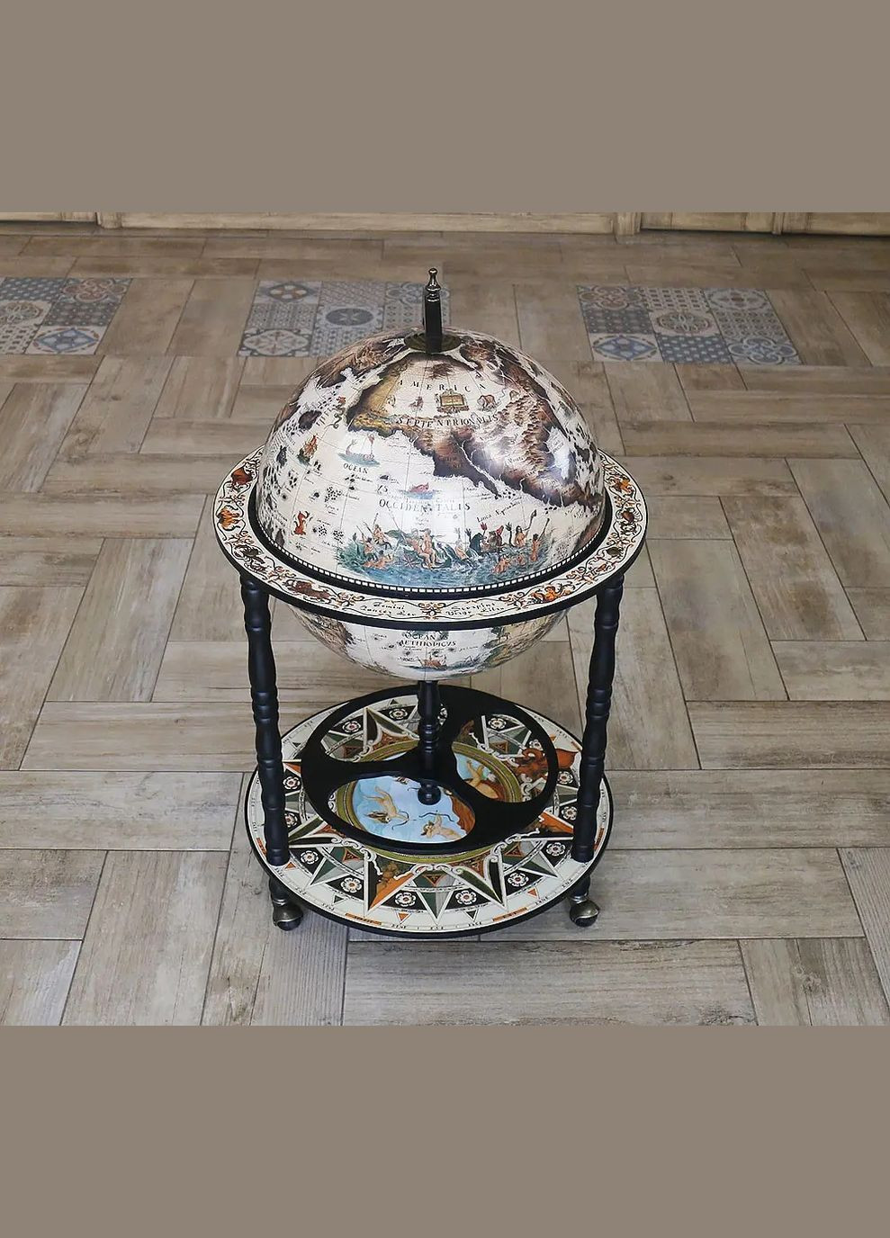 Глобус-бар на колесах карта світу подарунок чоловікові шефу від колективу | Діаметр сфери 45 см Handmade 45001W-В (345646760)