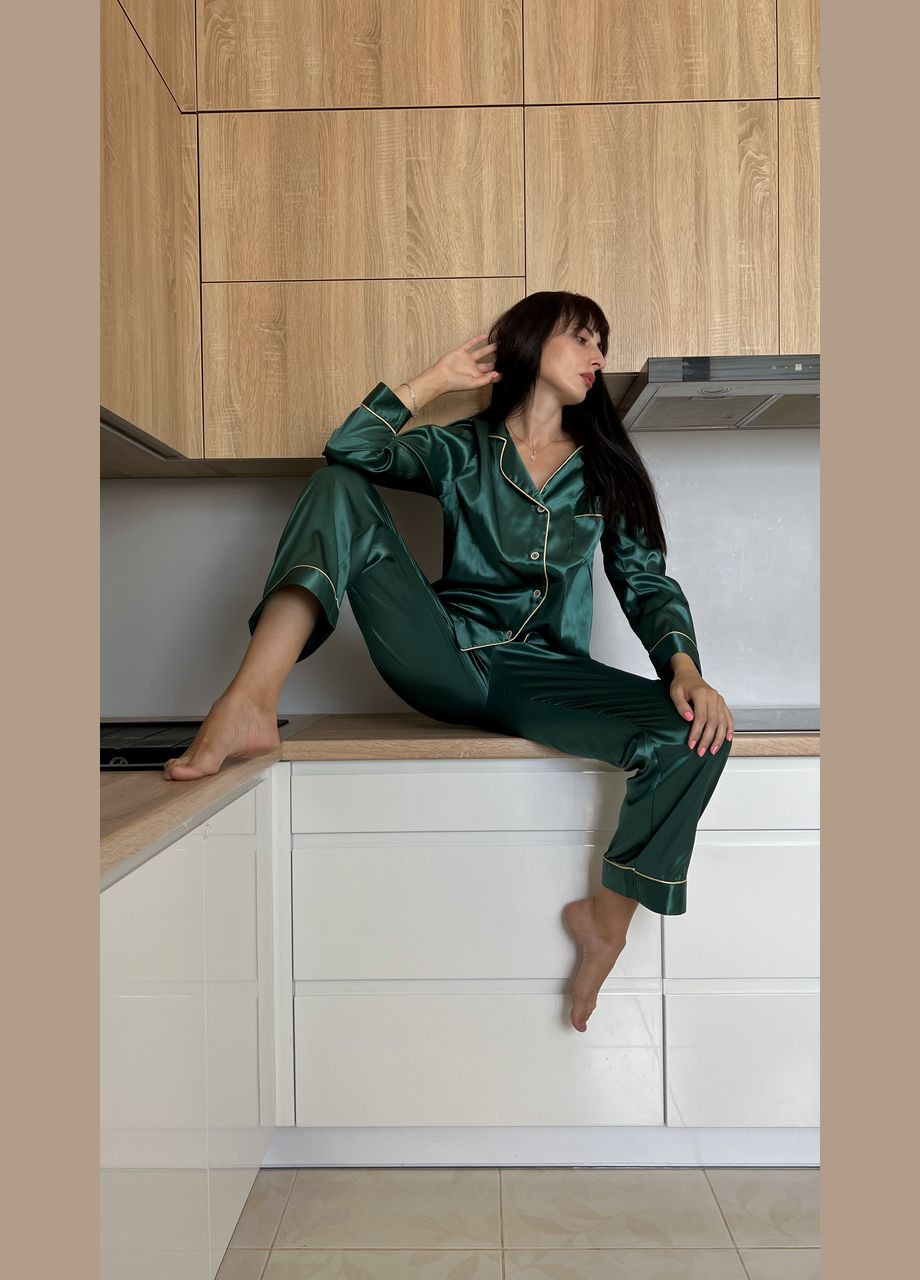 Зеленая всесезон женская шелковая пижама 2 Льва