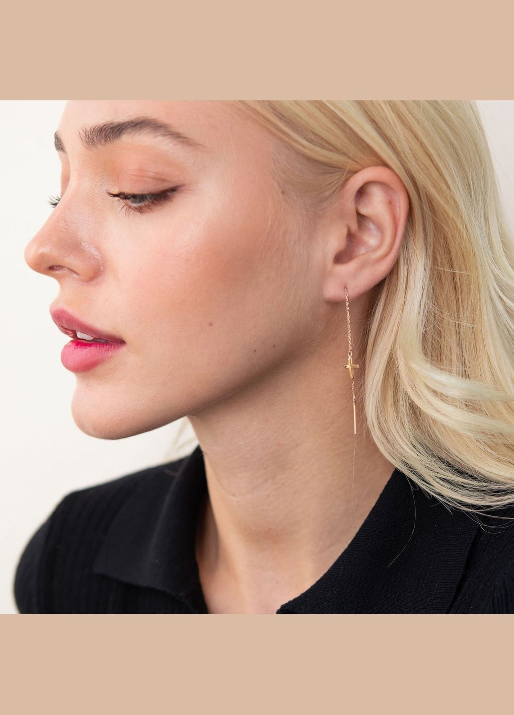 Золотые серьги - протяжки Крестики с07596 Oniks (264024983)